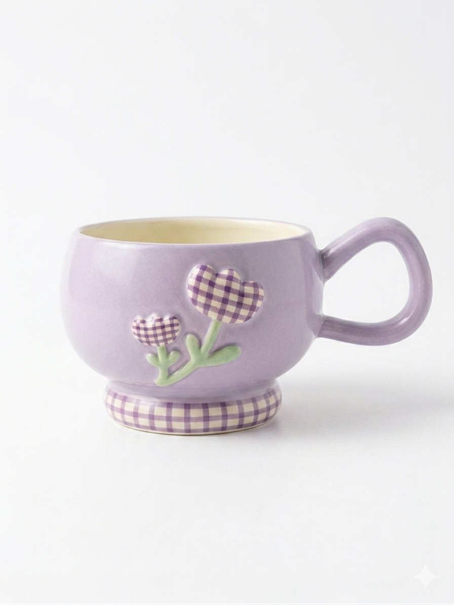 Gingham Flower Ceramic Mug