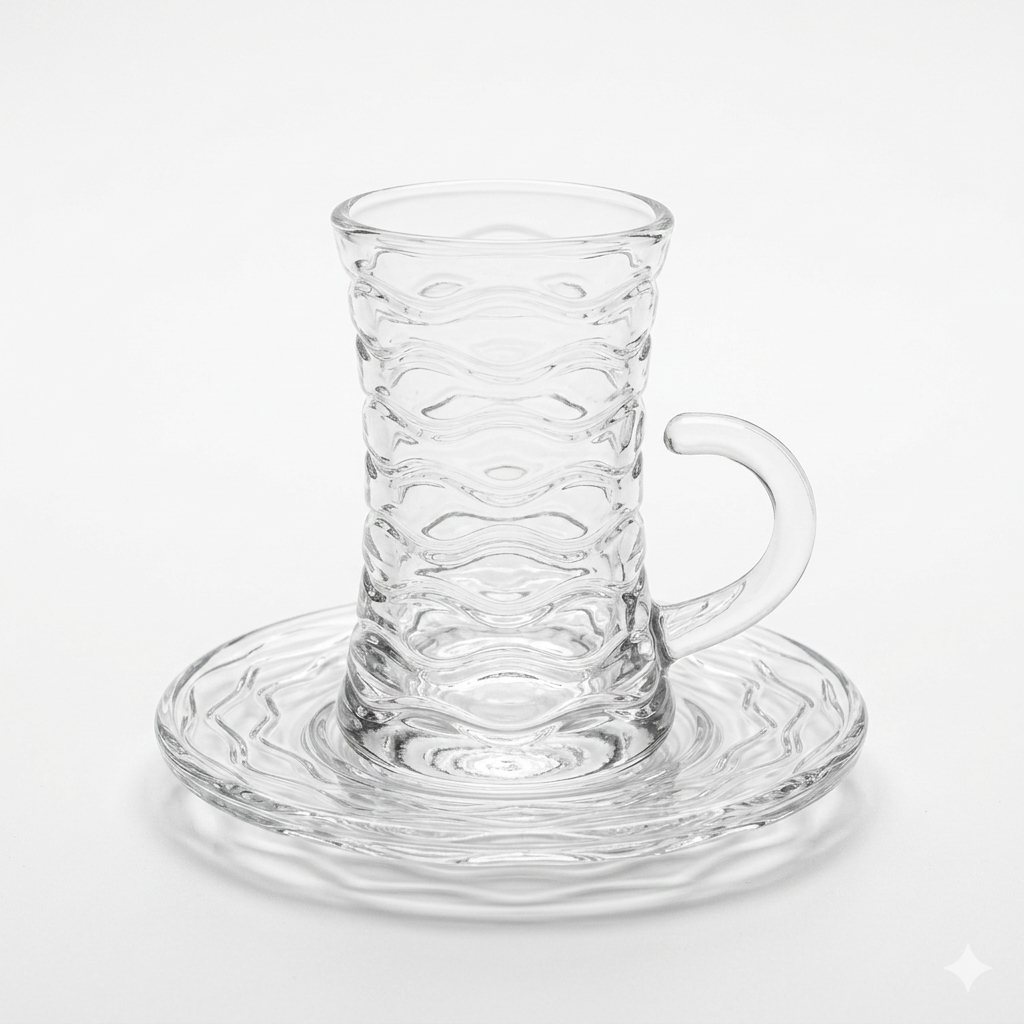 Wave Glass Tea Cup & Saucer Set 100ml - Set of 6