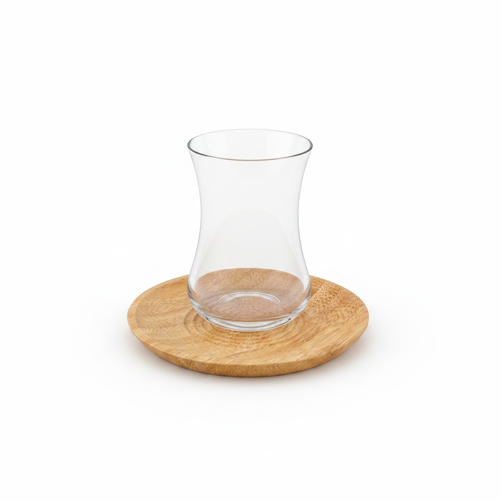 Bamboo Coaster with Glass Tea Cup