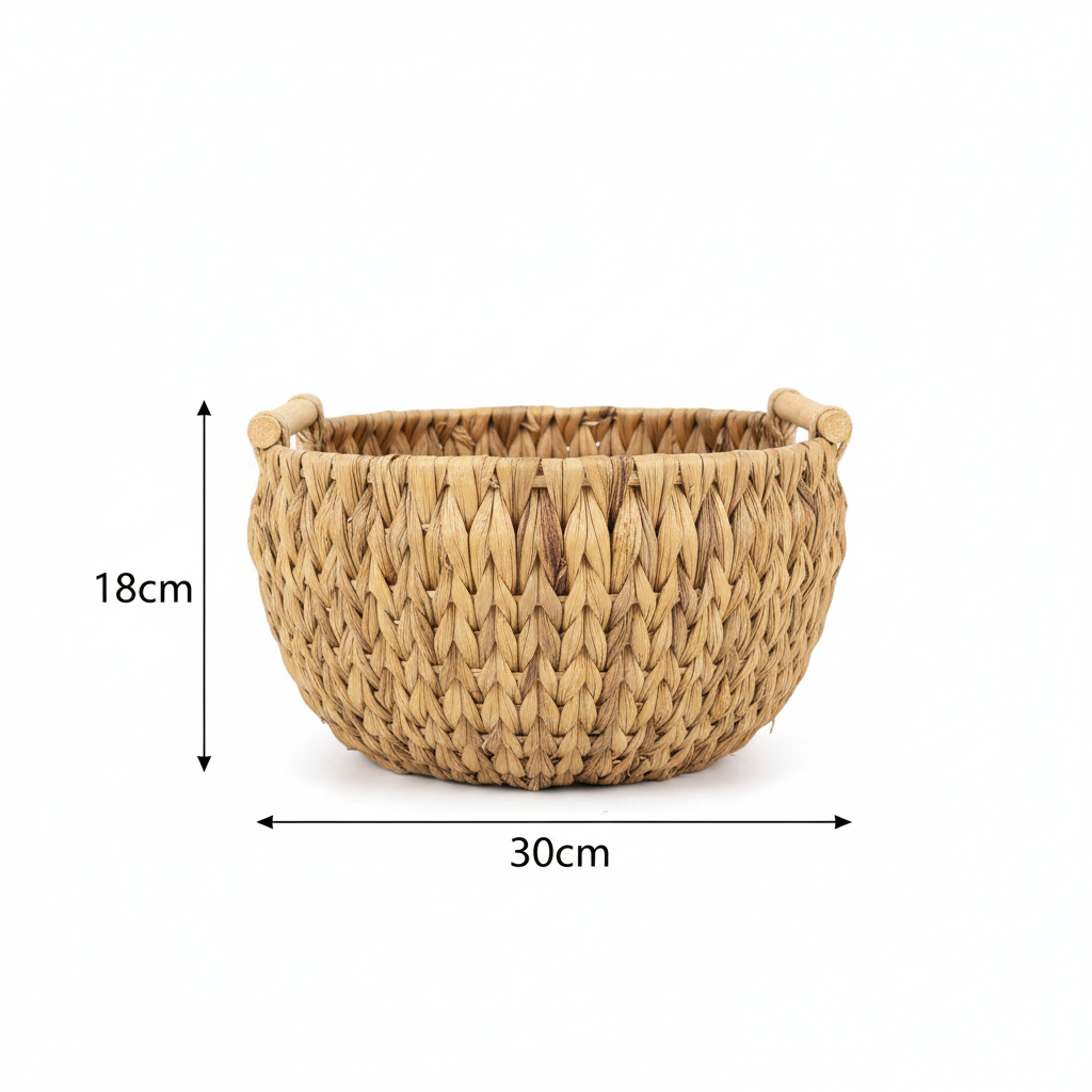 Basket with Handles White Background Measurements