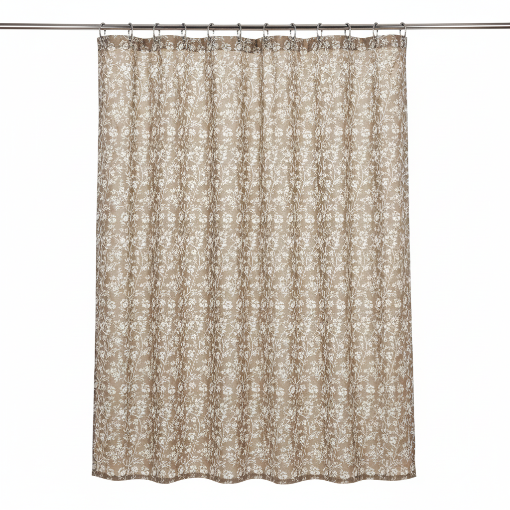 Beige White Floral Shower Curtain