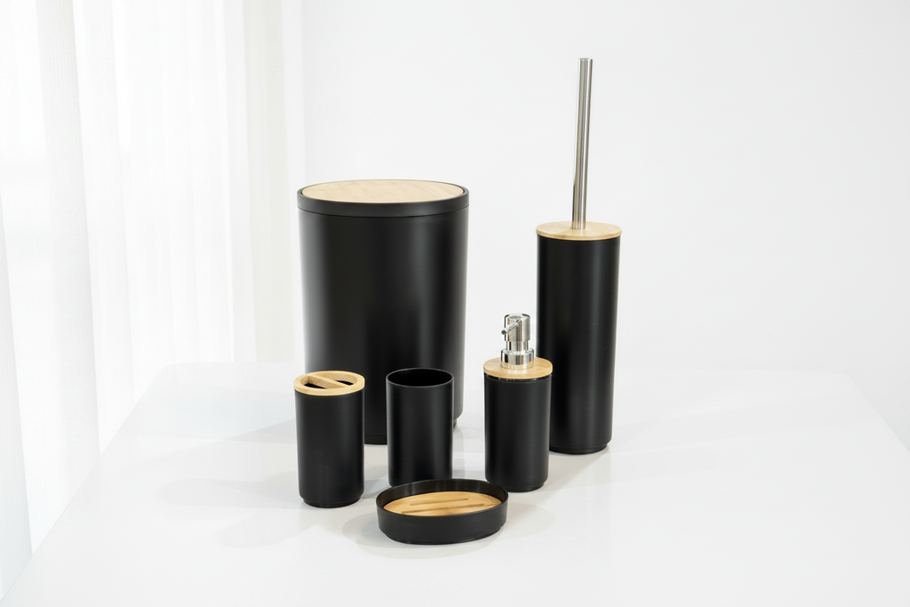 Black Bamboo Bathroom Set – Pure White Background