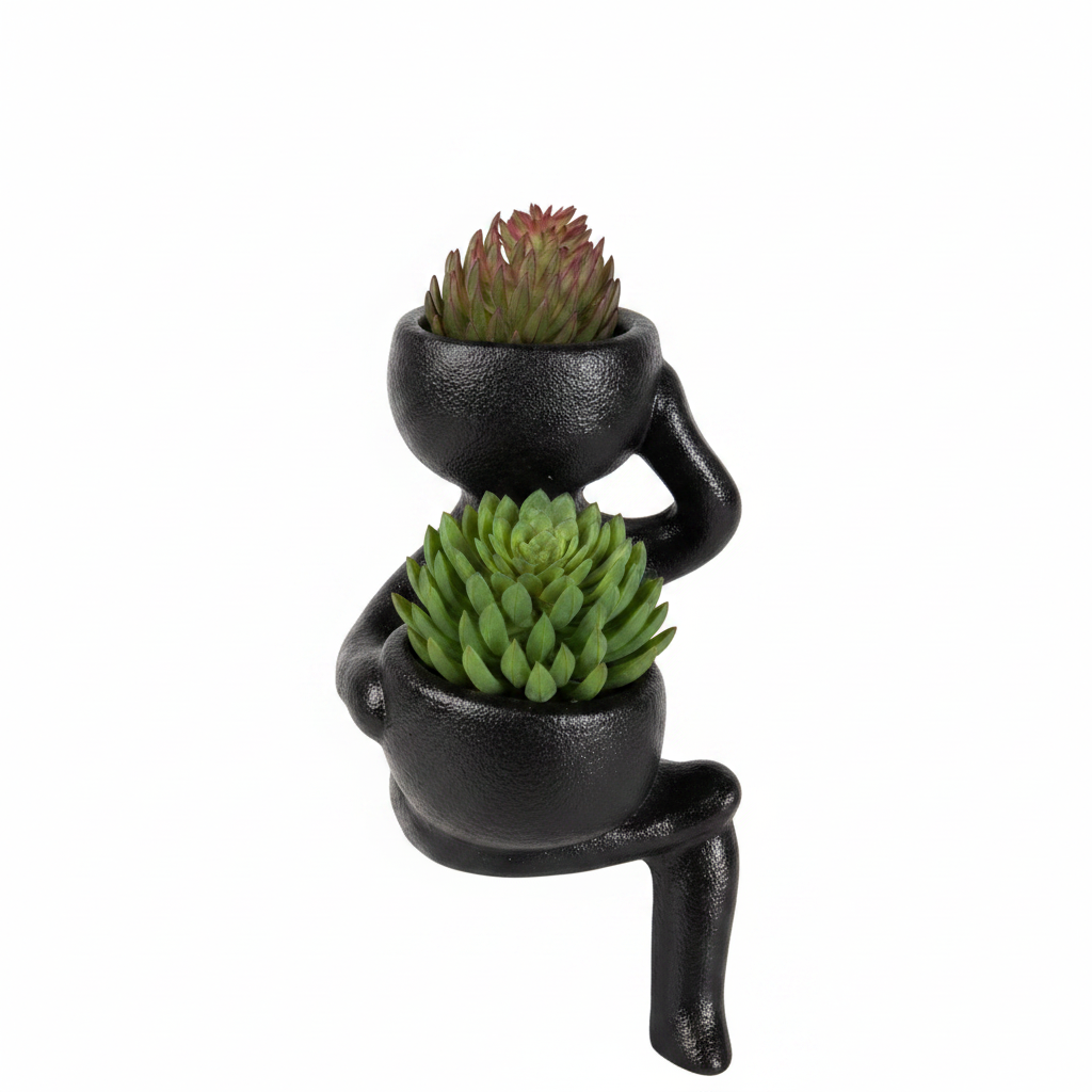 Black Figure Planter Green Succulents