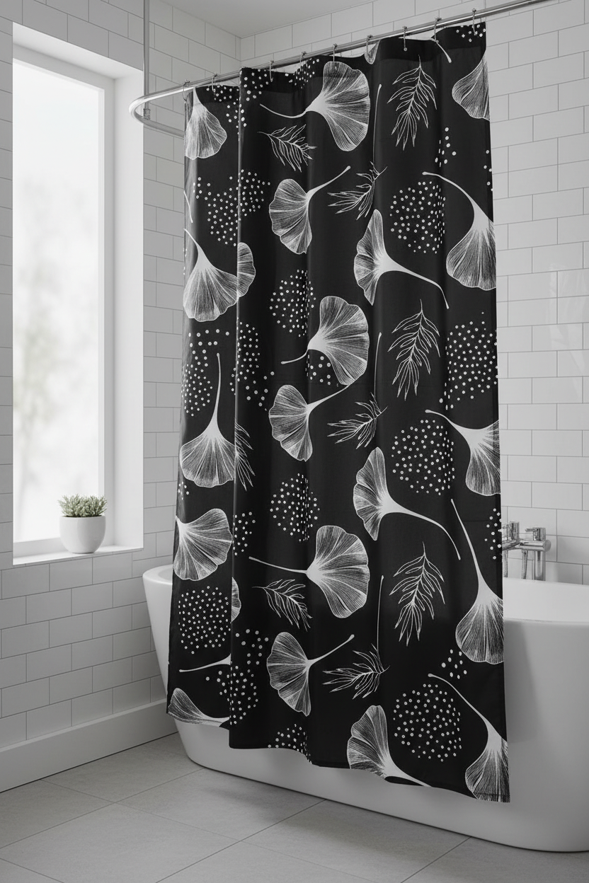 Black Ginkgo Shower Curtain - Bathroom Lifestyle