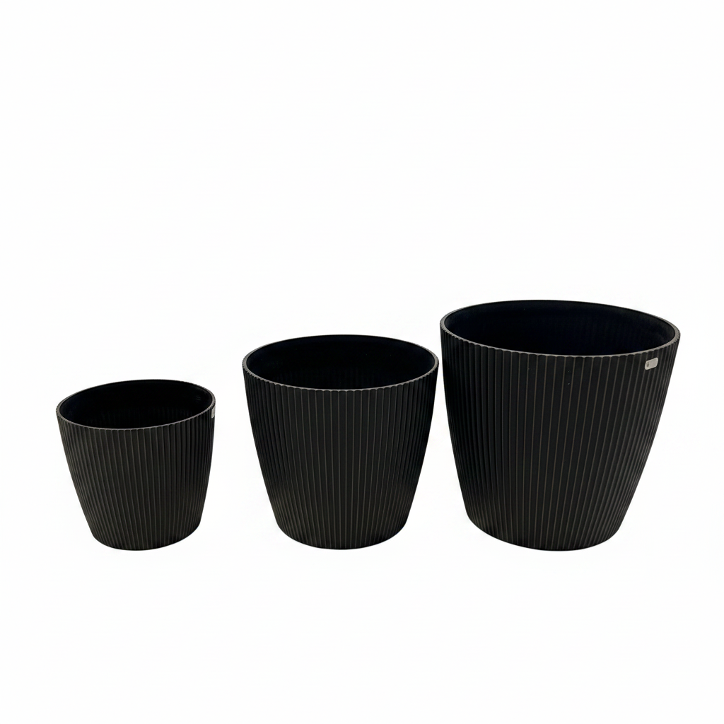 Black Ribbed Pots Set of 3