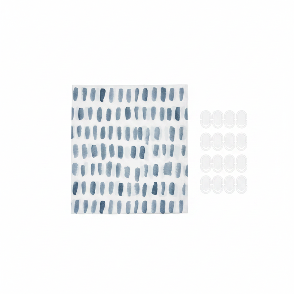 Blue Brushstroke Shower Curtain Set - White Background