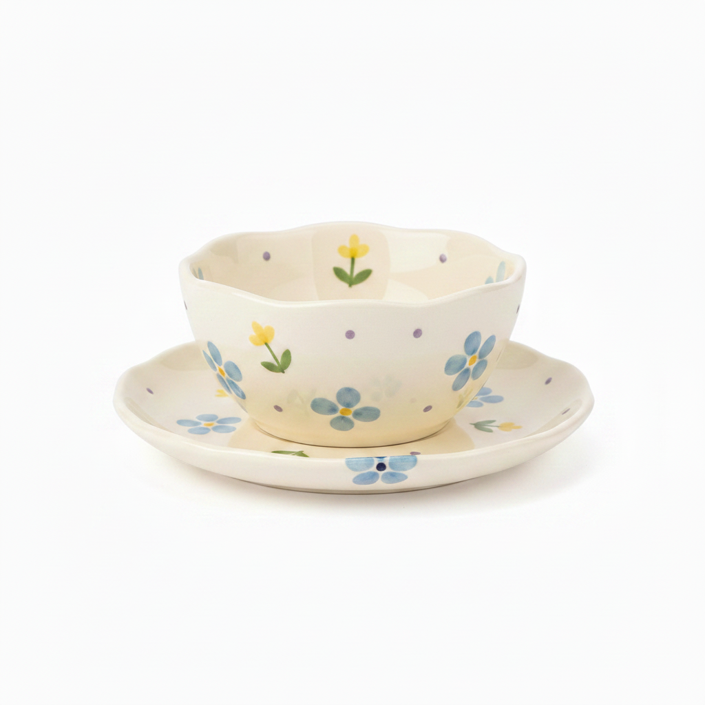Blue Floral Bowl - No Rim Flower