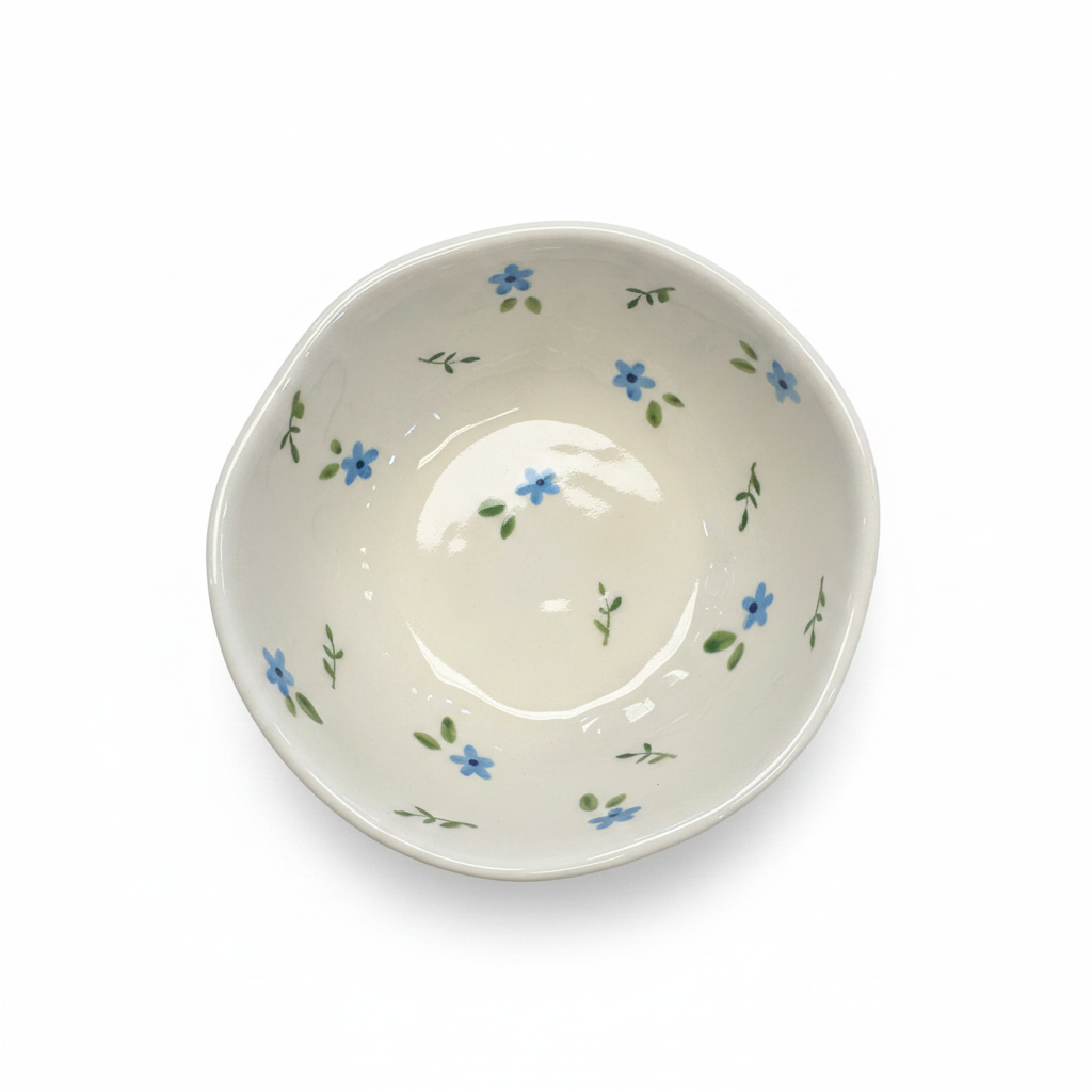 Blue Floral Ceramic Bowl – Top View