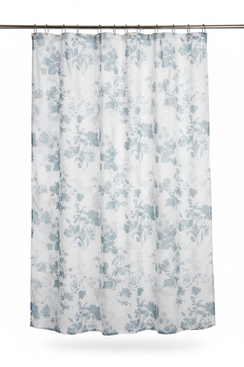 Blue Floral PEVA Shower Curtain – Hanging