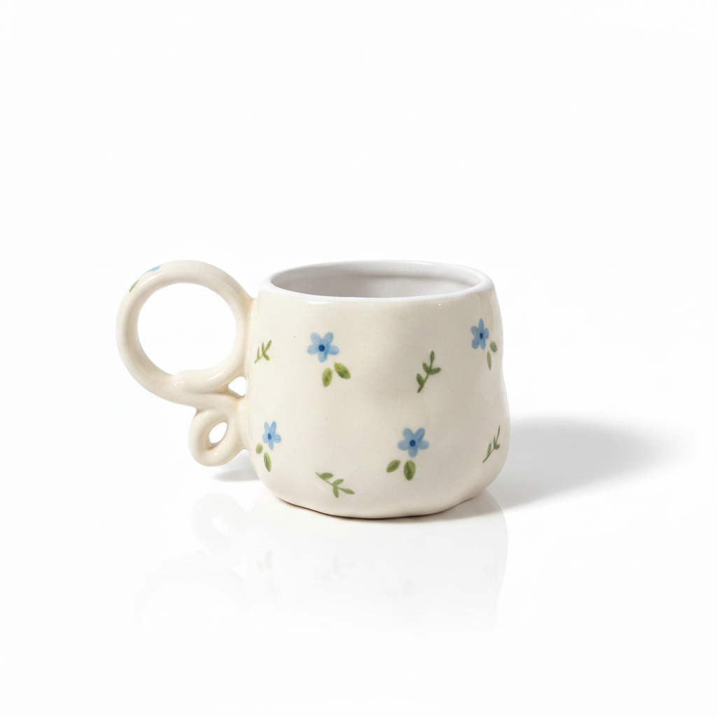 Blue Flower Mug White Rim