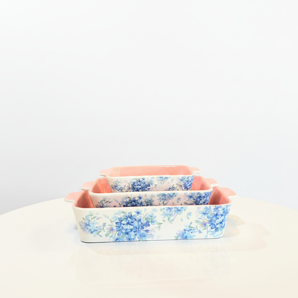 Blue Hydrangea Ceramic Baking Set