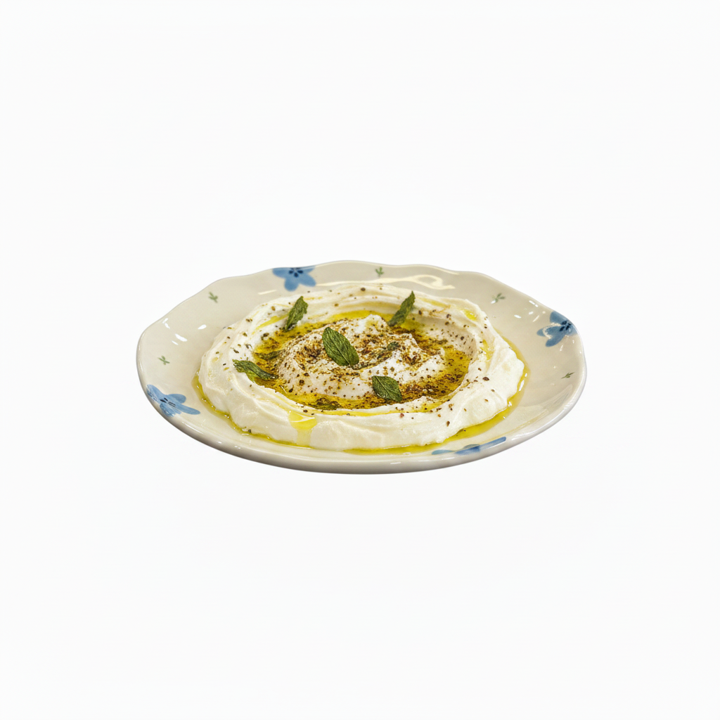 Blue Pink Blossom Plate with Labneh