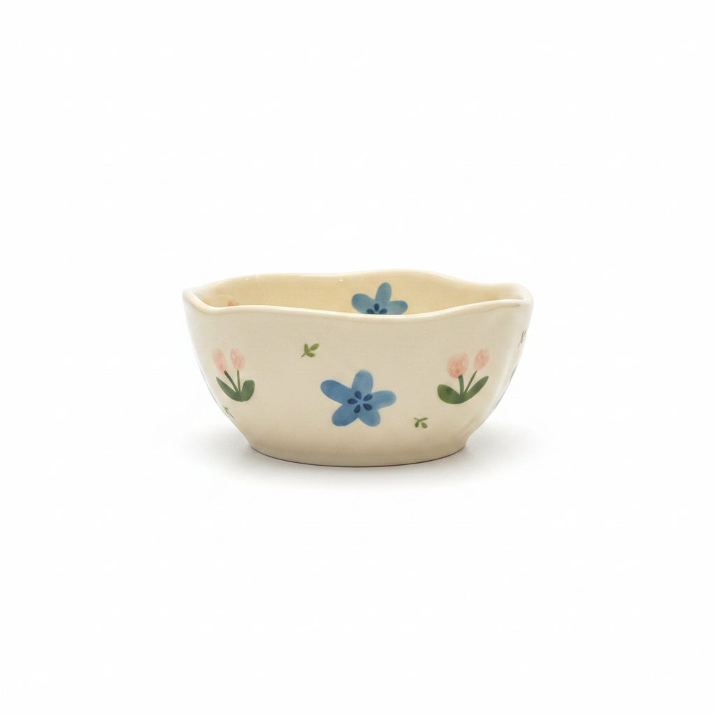 Blue & Pink Floral Bowl – Side View