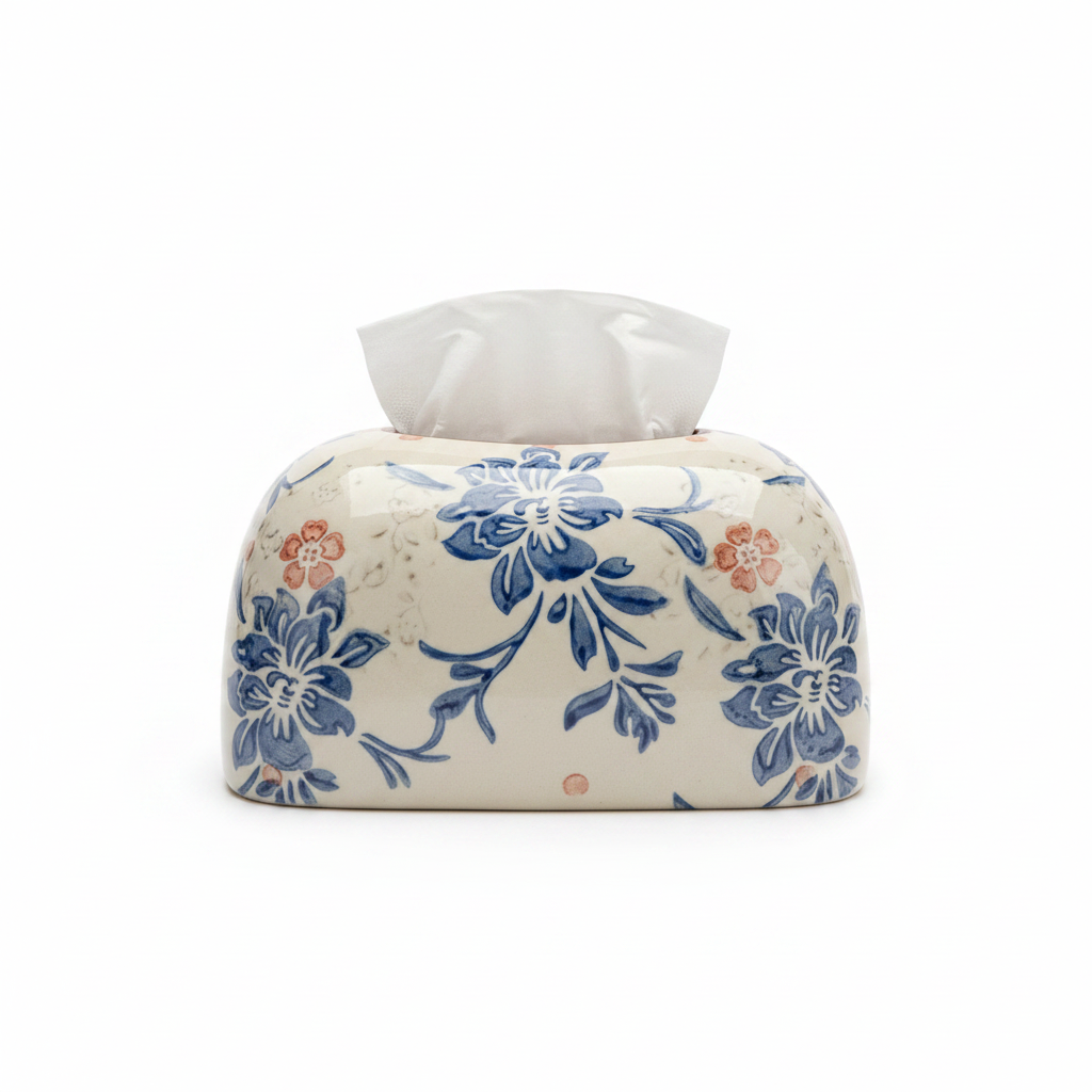 Blue Pink Floral Tissue Box Front