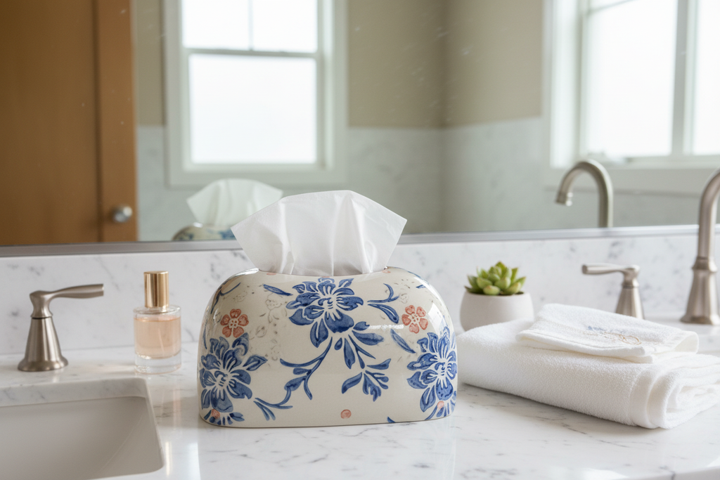 Blue Pink Floral Tissue Box Lifestyle