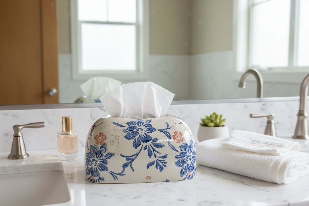 Blue Pink Floral Tissue Box Lifestyle