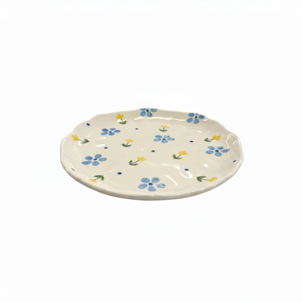 Blue Yellow Daisy Plate - Front View