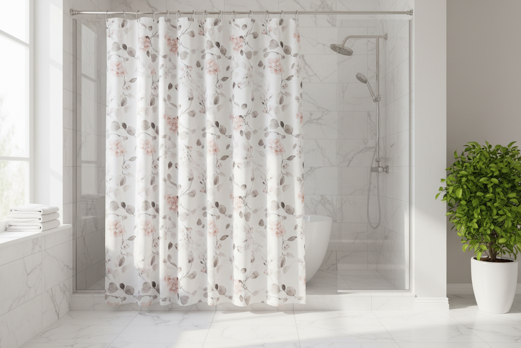 Blush Floral Shower Curtain – Lifestyle Bathroom