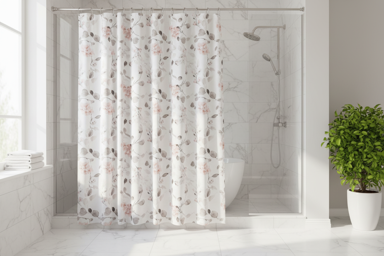 Blush Floral Shower Curtain – Lifestyle Bathroom