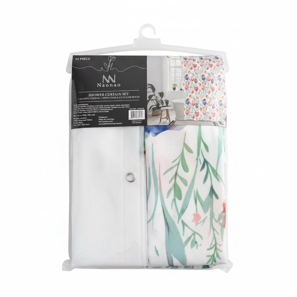Botanical Tulip Shower Curtain - Original Packaging White Background