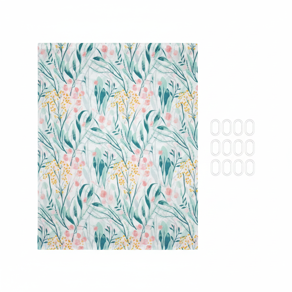 Botanical Watercolor Shower Curtain Set - White Background