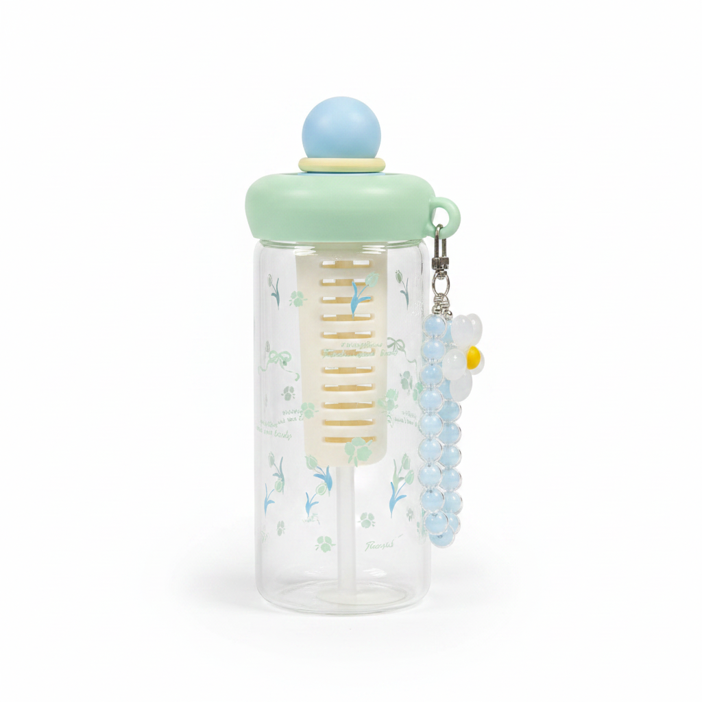Floral Glass Water Bottle with Detox Strainer