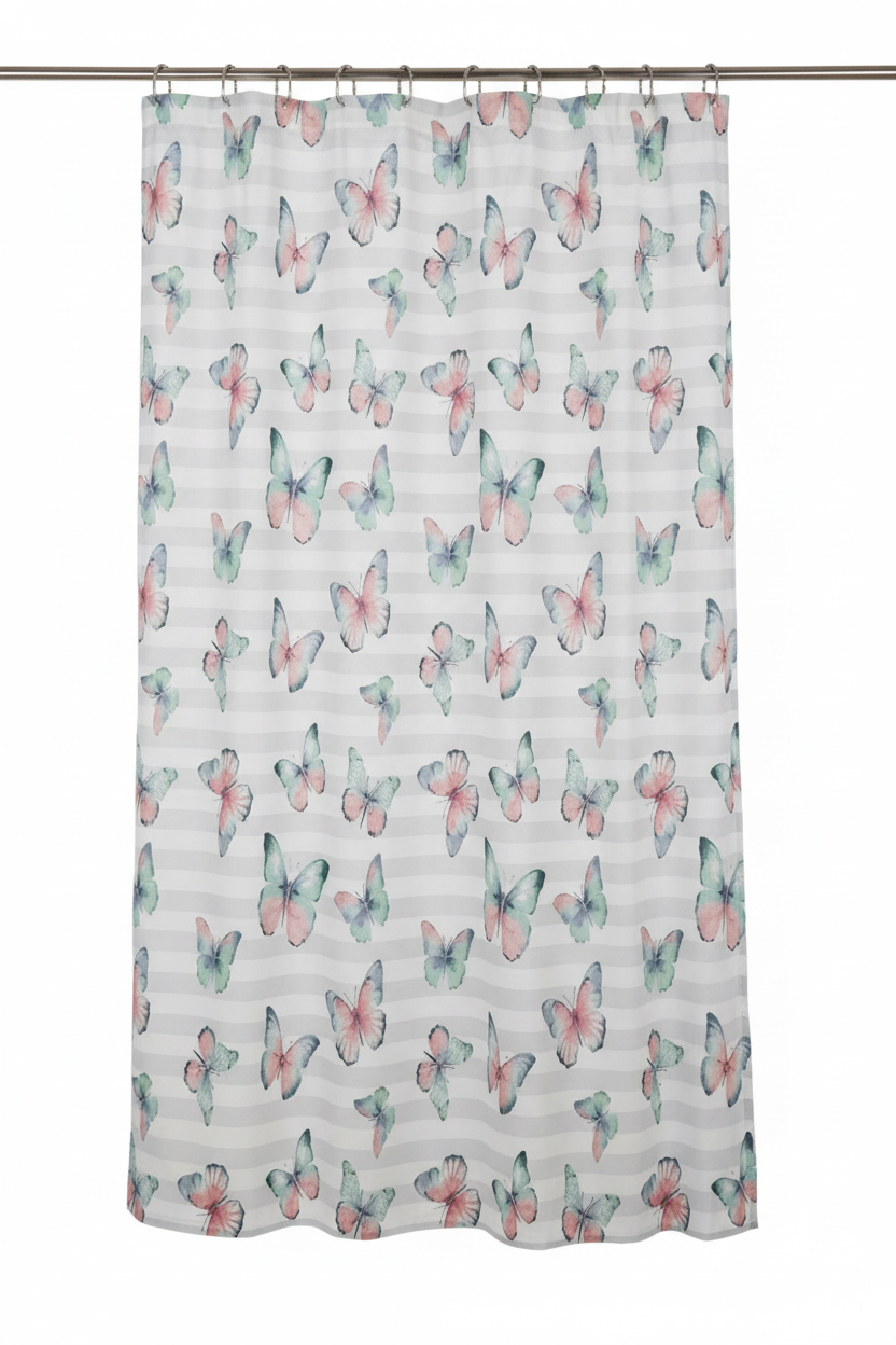 Butterfly Shower Curtain – Hanging White Background
