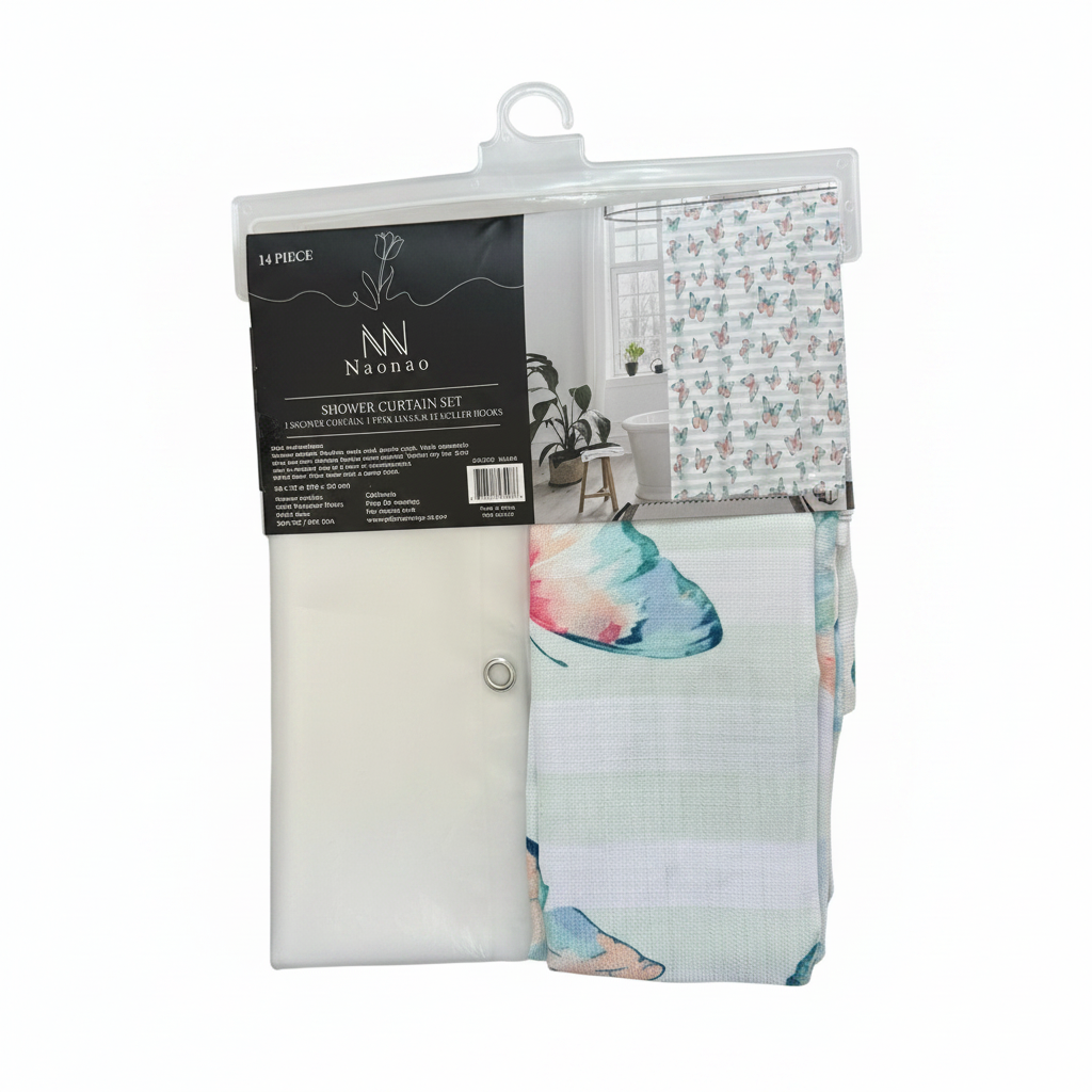 Butterfly Shower Curtain - Original Packaging White Background