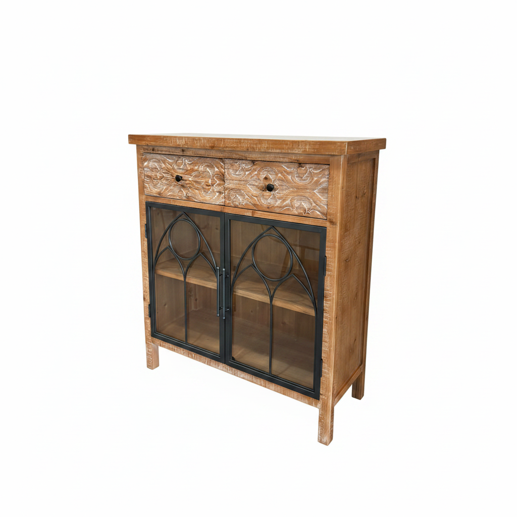 Carved Wood Glass Cabinet
