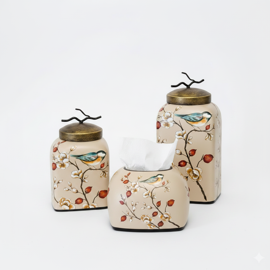 Ceramic Jar & Tissue Box - White Background