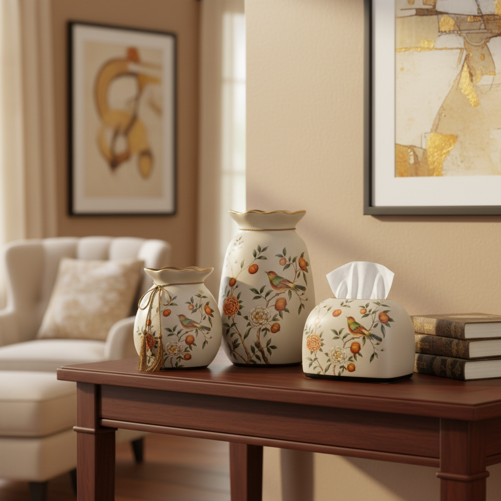 Ceramic Vase & Tissue Box - Lifestyle