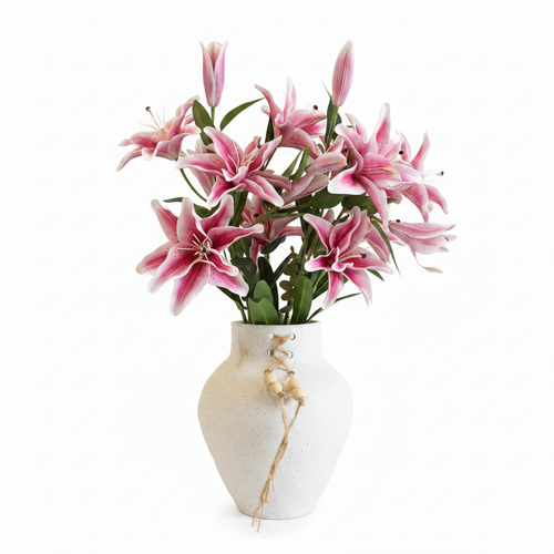 Ceramic Vase with Pink Lilies