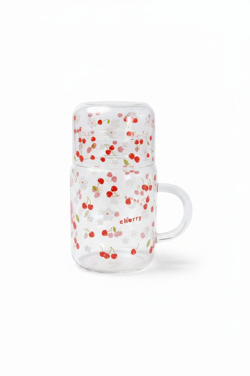 Cherry Glass Mug - White Background