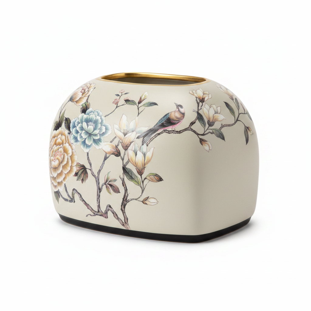 Chinese Botanical Tissue Box 3/4