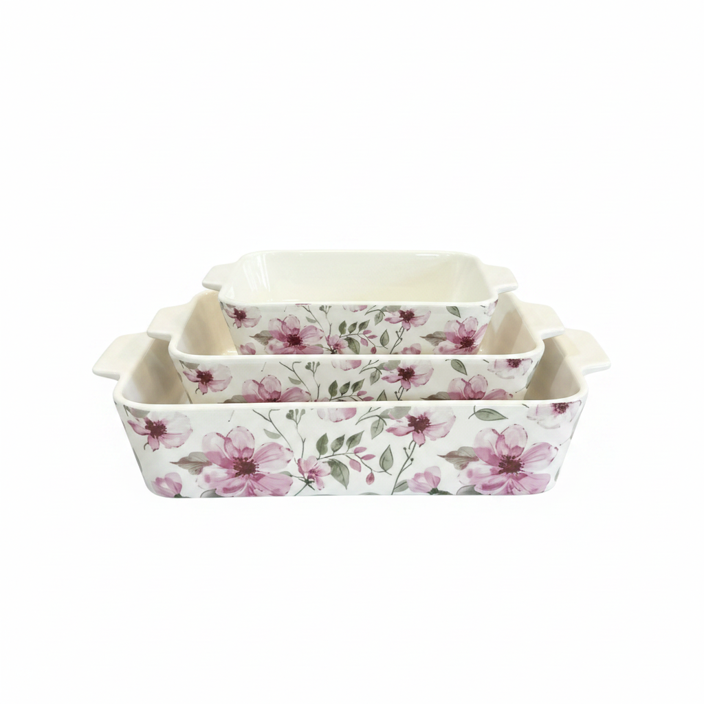 Close-up Floral Ceramic Baking Set