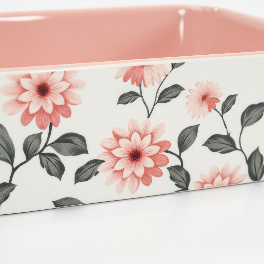 Close-up Pink Floral Ceramic Dish