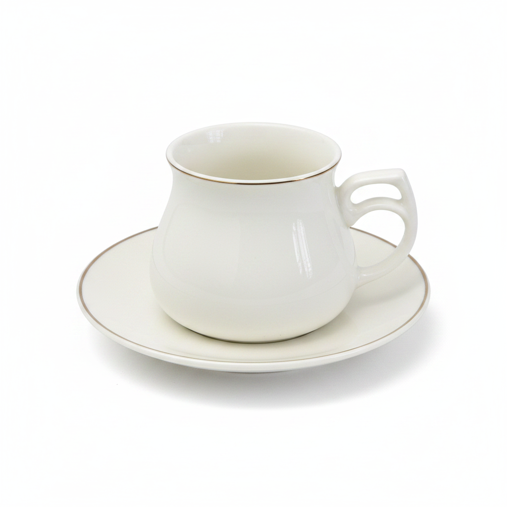 Close-up White Ceramic Cup with Gold Rim