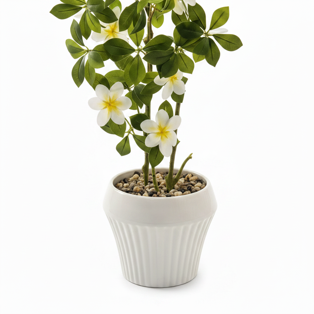 Close-up White Ribbed Ceramic Pot