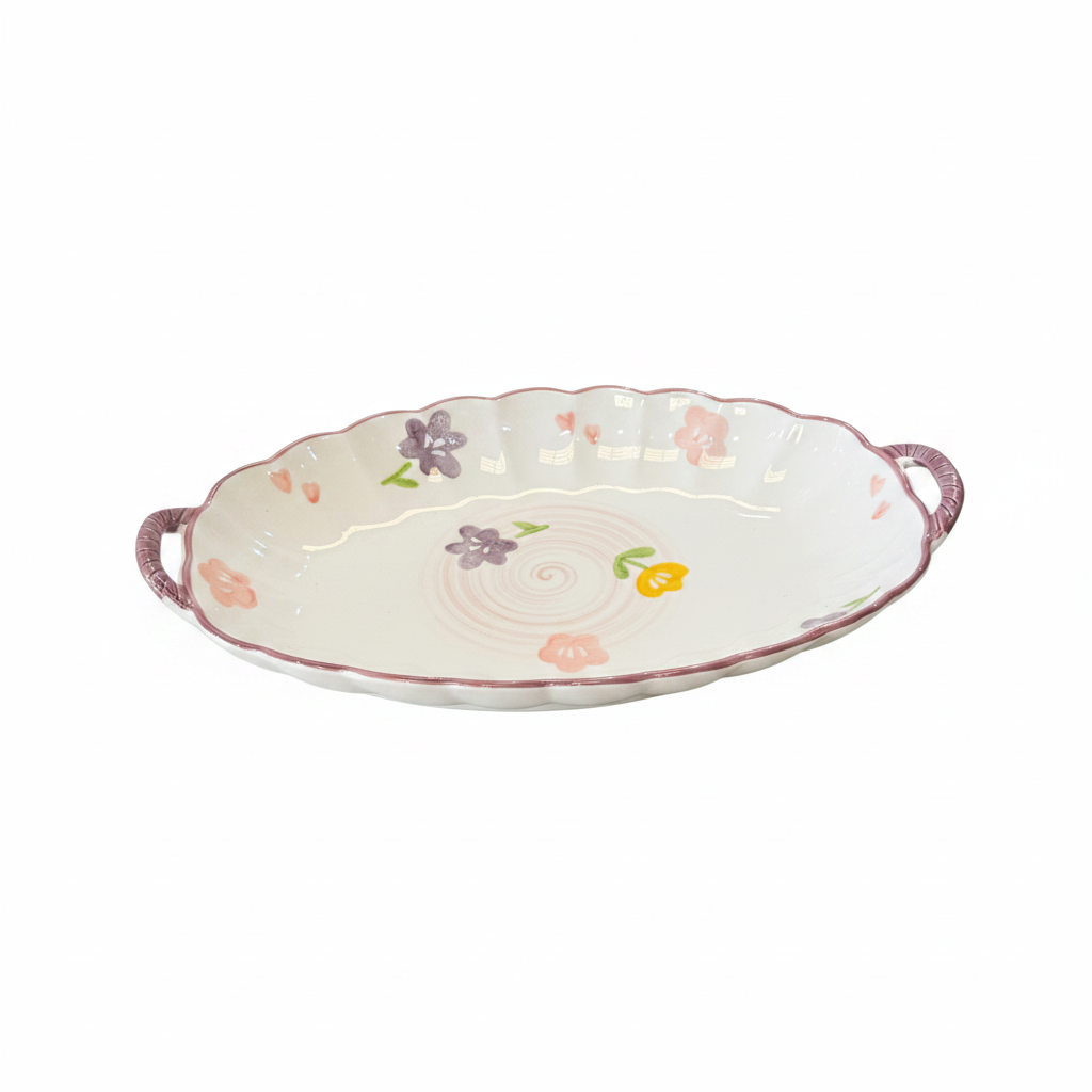 Colorful Floral Oval Tray