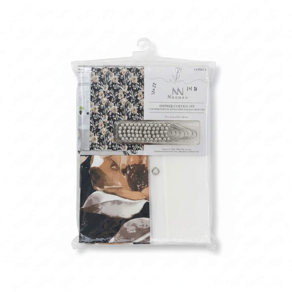 Dark Floral Shower Curtain Set - White Background