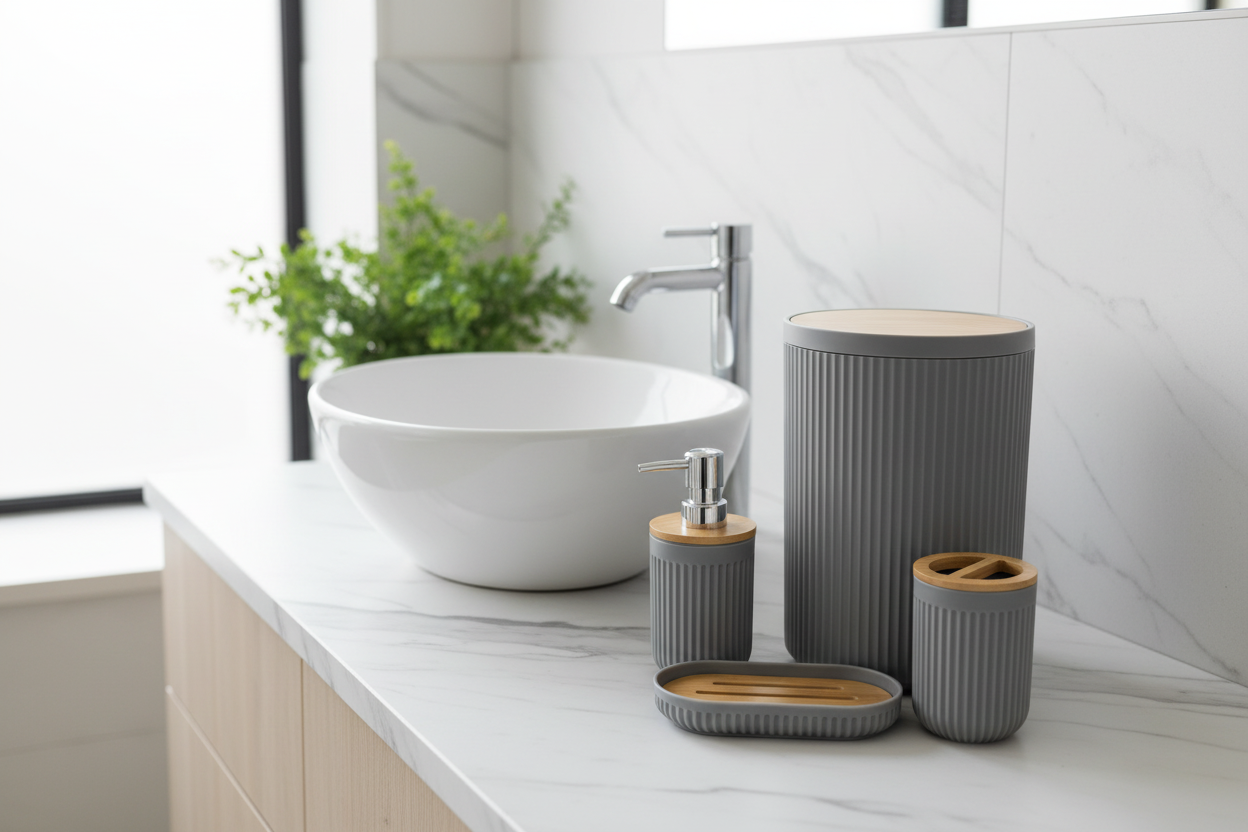 Dark Grey Bamboo Bathroom Set - Lifestyle
