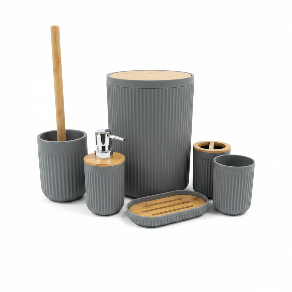 Dark Grey Bamboo Bathroom Set - White Background