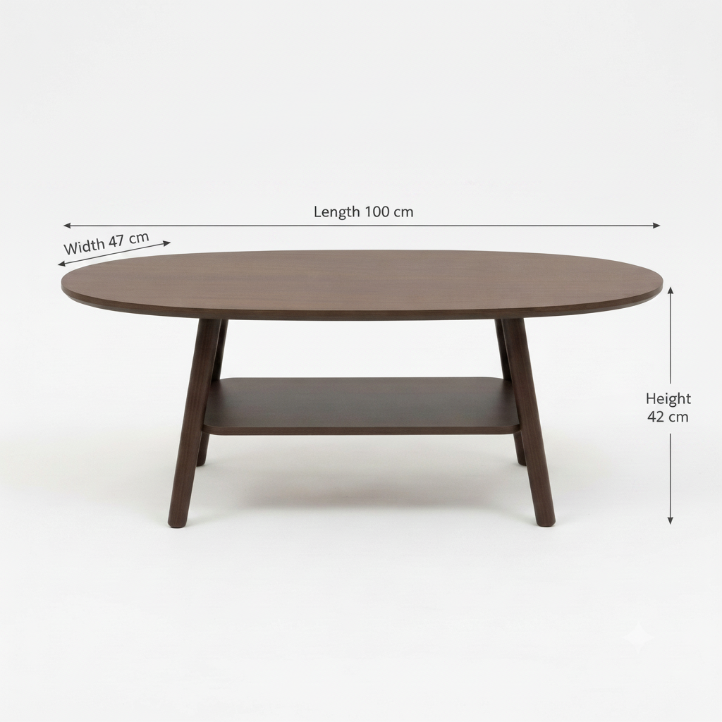 Dark Oval Coffee Table with Dimensions