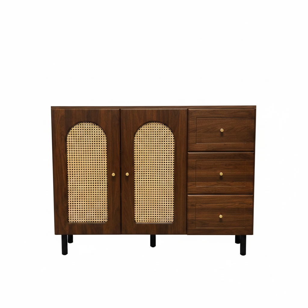 Dark Walnut Rattan Sideboard