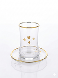Golden Hearts Tea Glass Set - 6 Pieces with Saucers