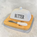 Porcelain Butter Dish with Bamboo & Knife
