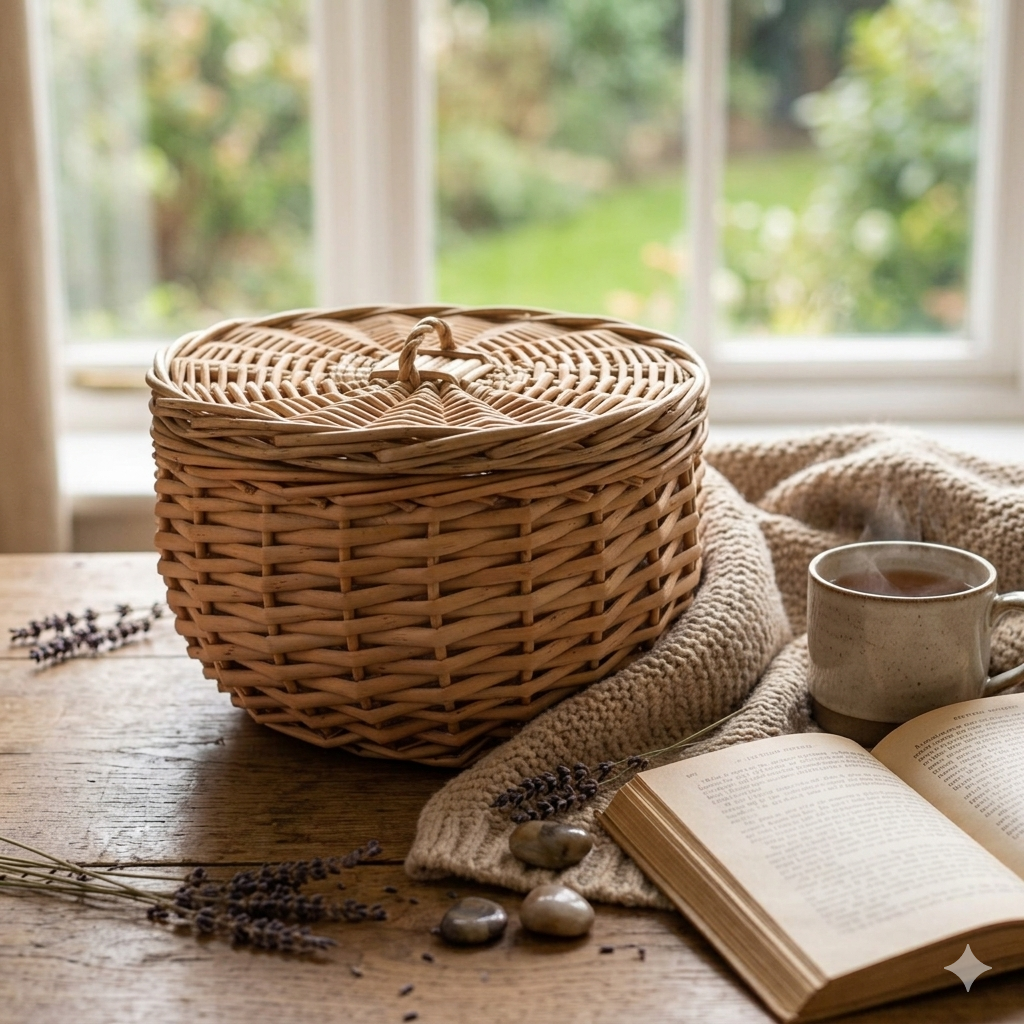 Round Wicker Storage Basket with Lid