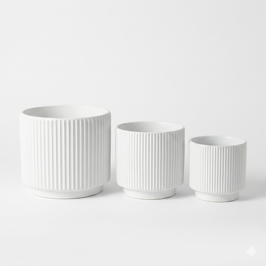 Ribbed Ceramic Plant Pot