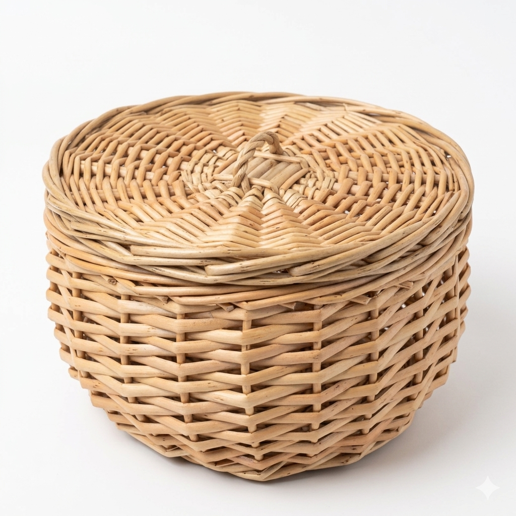 Round Wicker Storage Basket with Lid