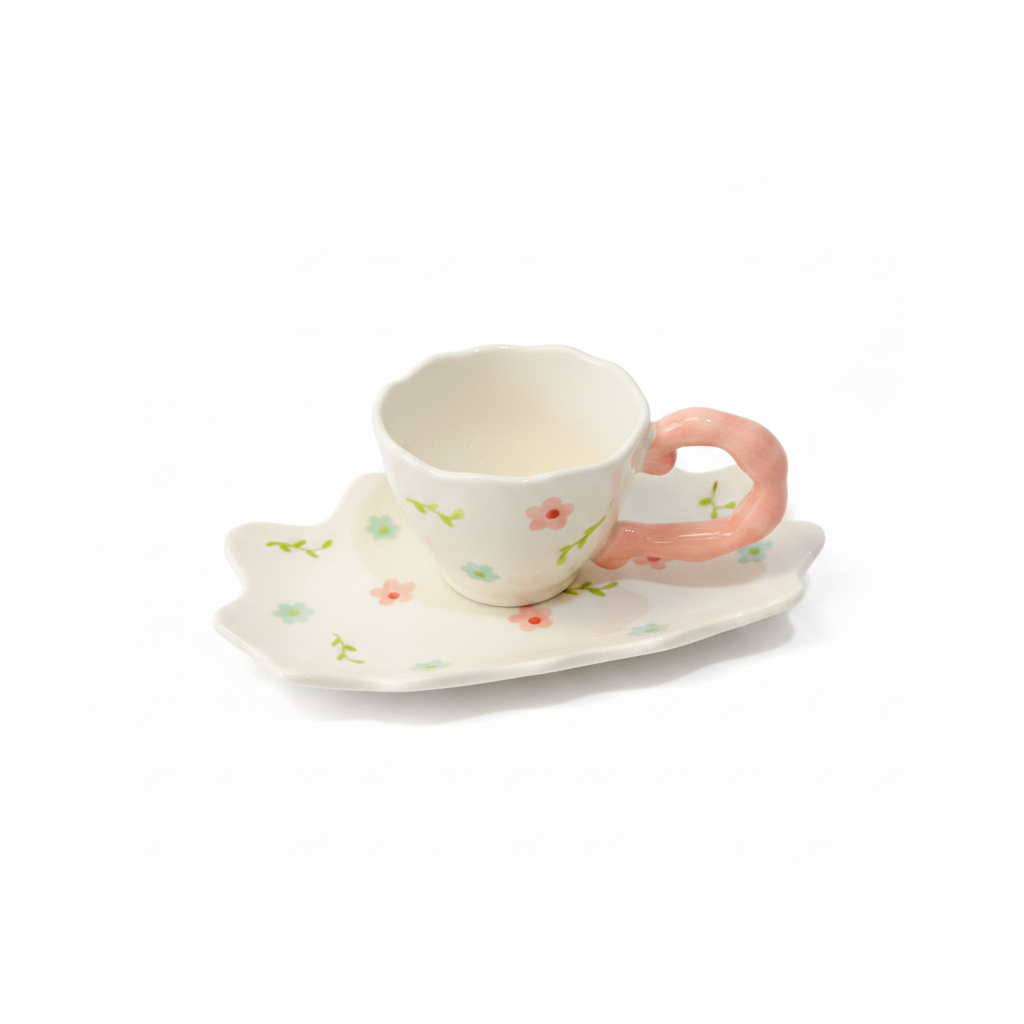 Floral Ceramic Cup & Saucer - Top View
